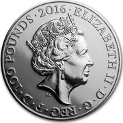 UK 100 Pounds Trafalgar Square 2016 ELIZABETH II.D.G.REG.F.D.100 POUNDS.2016 J.C. coin obverse UK 100 Pounds Trafalgar Square 2016 ELIZABETH II.D.G.REG.F.D.100 POUNDS.2016 J.C. coin obverse