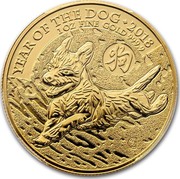 UK 100 Pounds Year of the Dog 2018 YEAR OF THE DOG 2018 1 OZ FINE GOLD 999.9 coin reverse UK 100 Pounds Year of the Dog 2018 YEAR OF THE DOG 2018 1 OZ FINE GOLD 999.9 coin reverse