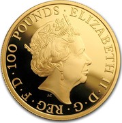 UK 100 Pounds Year of the Dog (Proof) 2018 ELIZABETH II ∙ D ∙ G ∙ REG ∙ F ∙ D ∙ 100 POUNDS ∙ J.C coin obverse UK 100 Pounds Year of the Dog (Proof) 2018 ELIZABETH II ∙ D ∙ G ∙ REG ∙ F ∙ D ∙ 100 POUNDS ∙ J.C coin obverse