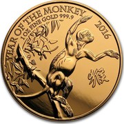 UK 100 Pounds Year of the Monkey 2016 YEAR OF THE MONKEY 2016 1 OZ FINE GOLD 999.9 2016 coin reverse