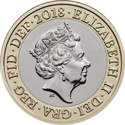 UK 2 Pounds (Frankenstein) ELIZABETH II∙DEI∙GRA∙REG∙FID∙DEF∙2018∙ J.C coin obverse UK 2 Pounds (Frankenstein) ELIZABETH II∙DEI∙GRA∙REG∙FID∙DEF∙2018∙ J.C coin obverse