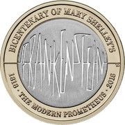 UK 2 Pounds (Frankenstein) BICENTENARY OF MARY SHELLEY'S FRANKENSTEIN 1818 ∙ THE MODERN PROMETHEUS ∙ 2018 coin reverse UK 2 Pounds (Frankenstein) BICENTENARY OF MARY SHELLEY'S FRANKENSTEIN 1818 ∙ THE MODERN PROMETHEUS ∙ 2018 coin reverse