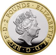 UK 2 Pounds RAF Centenary Sea King (Piedfort) 2018 Proof 2 POUNDS ELIZABETH II D G REG F D J.C coin obverse UK 2 Pounds RAF Centenary Sea King (Piedfort) 2018 Proof 2 POUNDS ELIZABETH II D G REG F D J.C coin obverse