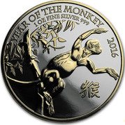UK 2 Pounds Year of the Monkey (Gilded) 2016 YEAR OF THE MONKEY 2016 1 OZ FINE SILVER 999 coin reverse UK 2 Pounds Year of the Monkey (Gilded) 2016 YEAR OF THE MONKEY 2016 1 OZ FINE SILVER 999 coin reverse