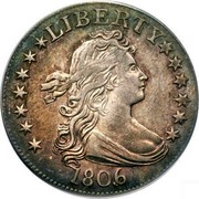 USA 25 C. Draped Bust Quarter 1806/5 KM# 36 LIBERTY coin obverse USA 25 C. Draped Bust Quarter 1806/5 KM# 36 LIBERTY coin obverse