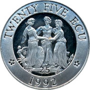 UK 25 ECU Three Graces 1992 Proof X# 18a TWENTY FIVE ECU 25 1992 coin reverse UK 25 ECU Three Graces 1992 Proof X# 18a TWENTY FIVE ECU 25 1992 coin reverse