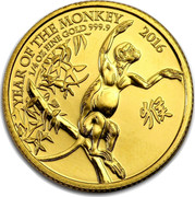 UK 25 Pounds Year of the Monkey 2016 YEAR OF THE MONKEY 1/4 OZ FINE GOLD 999.9 2016 coin reverse UK 25 Pounds Year of the Monkey 2016 YEAR OF THE MONKEY 1/4 OZ FINE GOLD 999.9 2016 coin reverse