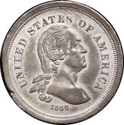 USA 5 Cents Pattern (Without Rays) 1866  UNITED STATES OF AMERICA 1866 coin obverse