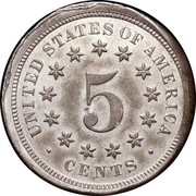 USA 5 Cents Pattern (Without Rays) 1866  UNITED STATES OF AMERICA 5 CENTS coin reverse
