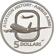 Australia 5 Dollars Aviation History Airbus A380 2008 Proof KM# 1073 AVIATION HISTORY - AIRBUS A380 5 DOLLARS coin reverse Australia 5 Dollars Aviation History Airbus A380 2008 Proof KM# 1073 AVIATION HISTORY - AIRBUS A380 5 DOLLARS coin reverse