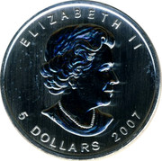Canada 5 Dollars Brown Maple Leaf 2007 UNC ELIZABETH II 5 DOLLARS 2007 SB coin obverse Canada 5 Dollars Brown Maple Leaf 2007 UNC ELIZABETH II 5 DOLLARS 2007 SB coin obverse