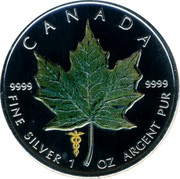Canada 5 Dollars Green Maple Leaf 2007 UNC CANADA FINE SILVER 1 OZ ARGENT PUR 9999 9999 coin reverse Canada 5 Dollars Green Maple Leaf 2007 UNC CANADA FINE SILVER 1 OZ ARGENT PUR 9999 9999 coin reverse