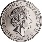 UK 5 Pounds House of Windsor Centenary Clad 2017 ELIZABETH II D G REG FID DEF 5 POUNDS J.C coin obverse