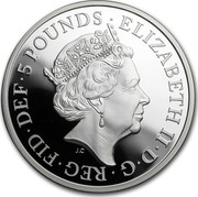 UK 5 Pounds (House of Windsor Centenary Clad (Piedfort)) 5 POUNDS ELIZABETH II D G REG FID DEF J.C coin obverse