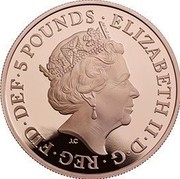 UK 5 Pounds Prince George 5th Birthday 2018 Proof ELIZABETH II∙D∙G∙REG∙FID∙DEF∙5 POUNDS∙ J.C coin obverse UK 5 Pounds Prince George 5th Birthday 2018 Proof ELIZABETH II∙D∙G∙REG∙FID∙DEF∙5 POUNDS∙ J.C coin obverse