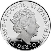 UK 5 Pounds Prince George 5th Birthday 2018 Proof ELIZABETH II∙D∙G∙REG∙FID∙DEF∙5 POUNDS∙ J.C coin obverse UK 5 Pounds Prince George 5th Birthday 2018 Proof ELIZABETH II∙D∙G∙REG∙FID∙DEF∙5 POUNDS∙ J.C coin obverse