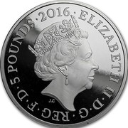 UK 5 Pounds Queen Elizabeth II 90th Birthday 2016 Proof ELIZABETH II D G REG F D 5 POUNDS 2016 J.C coin obverse UK 5 Pounds Queen Elizabeth II 90th Birthday 2016 Proof ELIZABETH II D G REG F D 5 POUNDS 2016 J.C coin obverse
