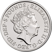 UK 5 Pounds Sapphire Jubilee 2017 BU ELIZABETH II∙D∙G∙REG∙FID∙DEF∙5 POUNDS∙ J.C coin obverse UK 5 Pounds Sapphire Jubilee 2017 BU ELIZABETH II∙D∙G∙REG∙FID∙DEF∙5 POUNDS∙ J.C coin obverse