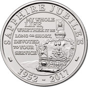 UK 5 Pounds Sapphire Jubilee 2017 BU SAPPHIRE JUBILEE MY WHOLE LIFE, WHETHER IT BE LONG OR SHORT, DEVOTED TO YOUR SERVICE - 1952 - 2017 - coin reverse UK 5 Pounds Sapphire Jubilee 2017 BU SAPPHIRE JUBILEE MY WHOLE LIFE, WHETHER IT BE LONG OR SHORT, DEVOTED TO YOUR SERVICE - 1952 - 2017 - coin reverse