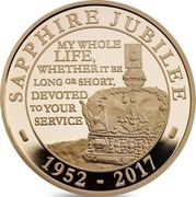 UK 5 Pounds Sapphire Jubilee 2017 SAPPHIRE JUBILEE MY WHOLE LIFE, WHETHER IT BE LONG OR SHORT, DEVOTED TO YOUR SERVICE - 1952 - 2017 - coin reverse UK 5 Pounds Sapphire Jubilee 2017 SAPPHIRE JUBILEE MY WHOLE LIFE, WHETHER IT BE LONG OR SHORT, DEVOTED TO YOUR SERVICE - 1952 - 2017 - coin reverse