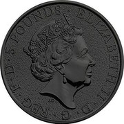 UK 5 Pounds The Queen's Beasts (Lion of England) 2016 ELIZABETH II ∙ D ∙ G ∙ REG ∙ F ∙ D ∙ 5 POUNDS ∙ J.C coin obverse