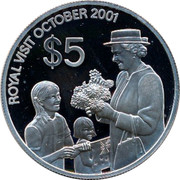 New Zealand $5 (Royal Visit) KM# 149 ROYAL VISIT OCTOBER 2001 $5 coin reverse