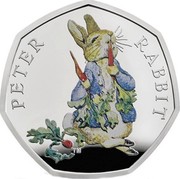 UK 50 Pence Peter Rabbit (Colorized) 2018 Proof PETER RABBIT TM coin reverse UK 50 Pence Peter Rabbit (Colorized) 2018 Proof PETER RABBIT TM coin reverse