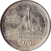 Canada Calgary Stampede Dollar Calgary - Alberta 1975 UNC FORT CALGARY ESTABLISHED 1875 CALGARY CENTENNIAL 1975 VALUE IN CALGARY $1.00 - EXPIRES DECEMBER 31, 1975 coin reverse Canada Calgary Stampede Dollar Calgary - Alberta 1975 UNC FORT CALGARY ESTABLISHED 1875 CALGARY CENTENNIAL 1975 VALUE IN CALGARY $1.00 - EXPIRES DECEMBER 31, 1975 coin reverse