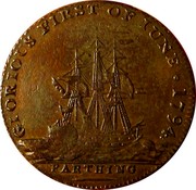 UK Farthing (Hampshire - Southampton (Admiral Earl Howe)) GLORIOUS FIRST OF JUNE∙1794∙ FARTHING coin reverse UK Farthing (Hampshire - Southampton (Admiral Earl Howe)) GLORIOUS FIRST OF JUNE∙1794∙ FARTHING coin reverse