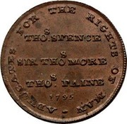 UK Farthing Middlesex - London (Thomas Spence) 1795  NOTED ADVOCATES FOR THE RIGHTS OF MAN THOS SPENCE SIR THOS MORE THOS PAINE 1795 coin obverse