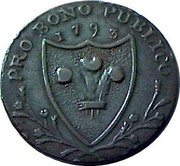 UK Farthing North Wales 1793 triangular stop (trefoil) between dots after legend PRO BONO PUBLICO 1793 coin reverse UK Farthing North Wales 1793 triangular stop (trefoil) between dots after legend PRO BONO PUBLICO 1793 coin reverse