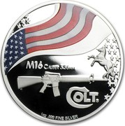 USA Five Dollars American Colt M16 2010 Proof M16 CALIBER 5.56MM COLT 1OZ .999 FINE SILVER coin reverse USA Five Dollars American Colt M16 2010 Proof M16 CALIBER 5.56MM COLT 1OZ .999 FINE SILVER coin reverse