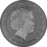 UK Five Pounds Admiral Lord Nelson 2005 Proof KM# 1054c ELIZABETH II D G REG F D FIVE POUNDS IRB coin obverse UK Five Pounds Admiral Lord Nelson 2005 Proof KM# 1054c ELIZABETH II D G REG F D FIVE POUNDS IRB coin obverse