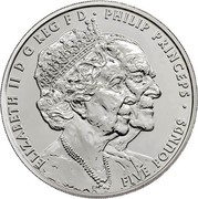 UK Five Pounds Platinum Wedding Anniversary 2017 ELIZABETH II D G REG F D ∙PHILIP PRINCEPS ∙ FIVE POUNDS EM coin obverse UK Five Pounds Platinum Wedding Anniversary 2017 ELIZABETH II D G REG F D ∙PHILIP PRINCEPS ∙ FIVE POUNDS EM coin obverse