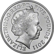 UK Five Pounds Royal Wedding 2011 Proof KM# 1203c ELIZABETH∙II∙D∙G∙REG∙F∙D FIVE POUNDS∙2011 IRB coin obverse UK Five Pounds Royal Wedding 2011 Proof KM# 1203c ELIZABETH∙II∙D∙G∙REG∙F∙D FIVE POUNDS∙2011 IRB coin obverse
