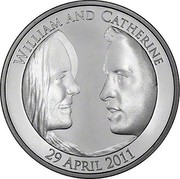 UK Five Pounds Royal Wedding 2011 Proof KM# 1203c WILLIAM AND CATHERINE 19 APRIL 2011 coin reverse UK Five Pounds Royal Wedding 2011 Proof KM# 1203c WILLIAM AND CATHERINE 19 APRIL 2011 coin reverse