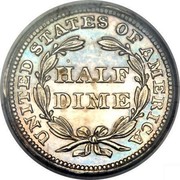 USA Half Dime Seated Liberty 1857 KM# A62.2 UNITED STATES OF AMERICA HALF DIME coin reverse USA Half Dime Seated Liberty 1857 KM# A62.2 UNITED STATES OF AMERICA HALF DIME coin reverse