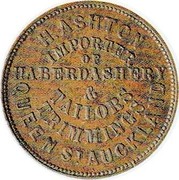 New Zealand Halfpenny (Ashton (Auckland)) H. ASHTON IMPORTER OF HABERDASHERY & TAILORS TRIMMINGS QUEEN ST. AUCKLAND coin obverse New Zealand Halfpenny (Ashton (Auckland)) H. ASHTON IMPORTER OF HABERDASHERY & TAILORS TRIMMINGS QUEEN ST. AUCKLAND coin obverse