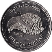 Canada Nishga Dollar Indian Heritage Series I 1977 UNC BRITISH COLUMBIA 1977 NORMAN TAIT NISHGA DOLLAR CURRENCY VALUE $1.00 EXPIRES MAY 31, 1977 coin reverse Canada Nishga Dollar Indian Heritage Series I 1977 UNC BRITISH COLUMBIA 1977 NORMAN TAIT NISHGA DOLLAR CURRENCY VALUE $1.00 EXPIRES MAY 31, 1977 coin reverse