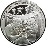 New Zealand One Dollar 1916 Courage & Commitment 2016 Proof ONE DOLLAR WWI 1916 COURAGE & COMMITMENT coin reverse New Zealand One Dollar 1916 Courage & Commitment 2016 Proof ONE DOLLAR WWI 1916 COURAGE & COMMITMENT coin reverse