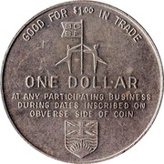 Canada One Dollar (2nd British Columbia Festival of Sports) GOOD FOR $1.00 IN TRADE BC SF ONE DOLLAR AT ANY PARTICIPATING BUSINESS DURING DATES INSCRIBED ON OBVERSE SIDE OF COIN coin reverse Canada One Dollar (2nd British Columbia Festival of Sports) GOOD FOR $1.00 IN TRADE BC SF ONE DOLLAR AT ANY PARTICIPATING BUSINESS DURING DATES INSCRIBED ON OBVERSE SIDE OF COIN coin reverse