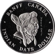 Canada One Dollar Banff - Alberta - Indian Days Dollar 1976 UNC BANFF CANADA WHITE CALF INDIAN DAYS DOLLAR coin obverse Canada One Dollar Banff - Alberta - Indian Days Dollar 1976 UNC BANFF CANADA WHITE CALF INDIAN DAYS DOLLAR coin obverse