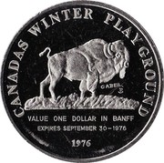 Canada One Dollar Banff - Alberta - Indian Days Dollar 1976 UNC CANADAS WINTER PLAYGROUND C.A.BEIL VALUE ONE DOLLAR IN BANFF EXPIRES SEPTEMBER 30 - 1976 1976 coin reverse Canada One Dollar Banff - Alberta - Indian Days Dollar 1976 UNC CANADAS WINTER PLAYGROUND C.A.BEIL VALUE ONE DOLLAR IN BANFF EXPIRES SEPTEMBER 30 - 1976 1976 coin reverse