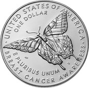 USA One Dollar Breast Cancer Awareness 2018 P ∙UNITED STATES OF AMERICA∙ ONE DOLLAR E PLURIBUS UNUM BREAST CANCER AWARENESS coin reverse
