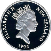 New Zealand One Dollar Kiwi Bird. Piedfort 1992 Proof KM# P1 ELIZABETH II NEW ZEALAND 1992 RDM coin obverse New Zealand One Dollar Kiwi Bird. Piedfort 1992 Proof KM# P1 ELIZABETH II NEW ZEALAND 1992 RDM coin obverse