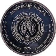 Canada One Dollar Windsor - Anniversary 1976 UNC ANNIVERSARY DOLLAR WINDSOR, ONTARIO CANADA 1976 VALUE ONE DOLLAR IN WINDSOR EXPIRES DECEMBER 31, 1976 coin reverse Canada One Dollar Windsor - Anniversary 1976 UNC ANNIVERSARY DOLLAR WINDSOR, ONTARIO CANADA 1976 VALUE ONE DOLLAR IN WINDSOR EXPIRES DECEMBER 31, 1976 coin reverse