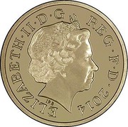 UK One Pound (Floral Series - Northern Ireland) ELIZABETH∙II∙D∙G REG∙F∙D∙2014 IRB coin obverse UK One Pound (Floral Series - Northern Ireland) ELIZABETH∙II∙D∙G REG∙F∙D∙2014 IRB coin obverse