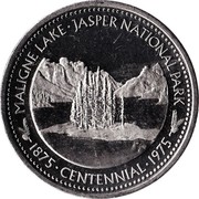 Canada Souvenir Dollar Centennial of the Discovery of Maligne Lake 1975 UNC MALIGNE LAKE ∙ JASPER NATIONAL PARK 1875 ∙ CENTENNIAL ∙ 1975 coin obverse Canada Souvenir Dollar Centennial of the Discovery of Maligne Lake 1975 UNC MALIGNE LAKE ∙ JASPER NATIONAL PARK 1875 ∙ CENTENNIAL ∙ 1975 coin obverse