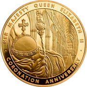 UK Ten Pounds 60th Anniversary of Coronation 2013 KM# 1264b HER MAJESTY QUEEN ELIZABETH II ∙ CORONATION ANNIVERSARY ∙ coin reverse UK Ten Pounds 60th Anniversary of Coronation 2013 KM# 1264b HER MAJESTY QUEEN ELIZABETH II ∙ CORONATION ANNIVERSARY ∙ coin reverse