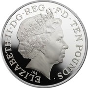 UK Ten Pounds Prince George Christening 2013 Proof ELIZABETH II D G REG F D TEN POUNDS IRB coin obverse UK Ten Pounds Prince George Christening 2013 Proof ELIZABETH II D G REG F D TEN POUNDS IRB coin obverse
